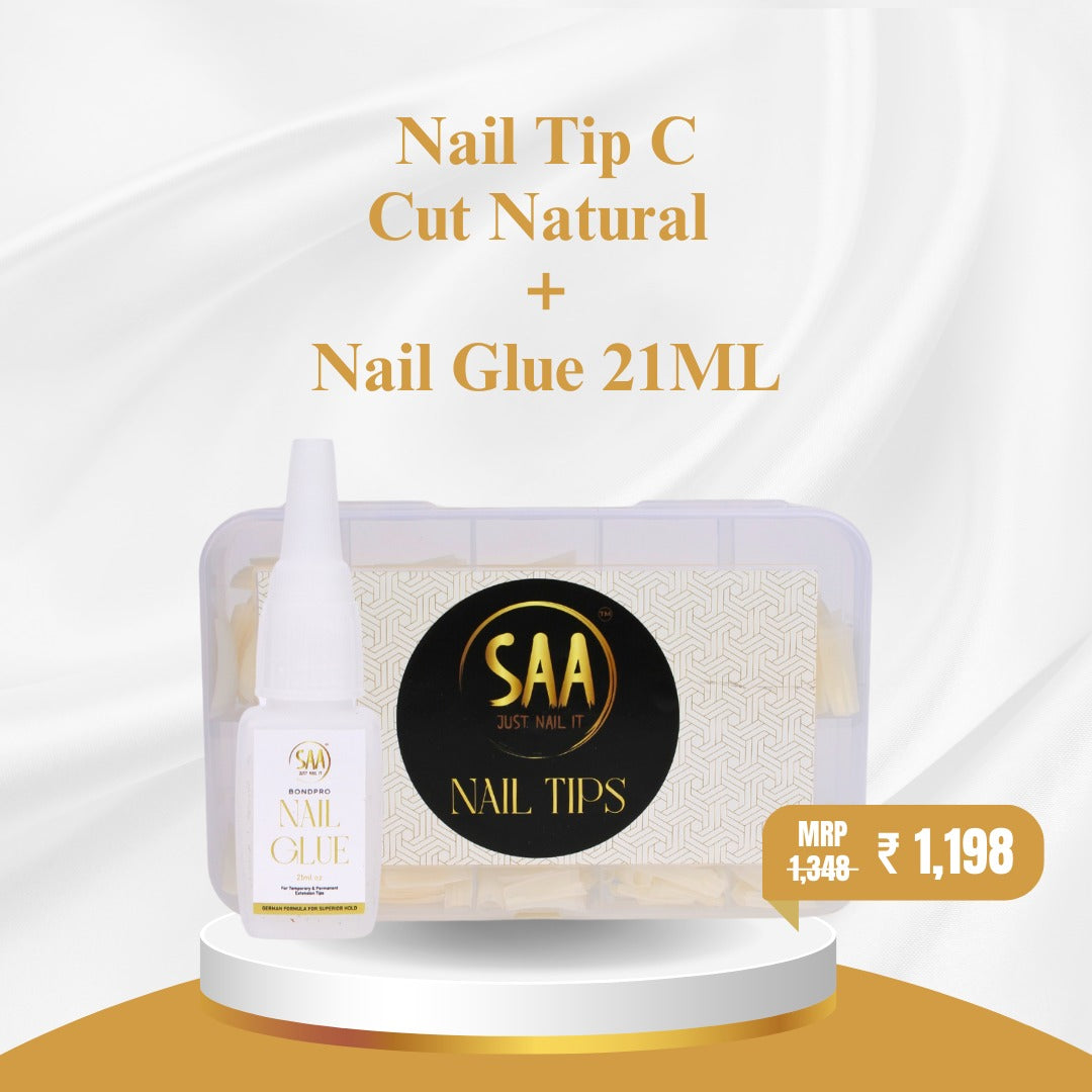Nail Tip C Cut Natural + Nail Glue 21ML