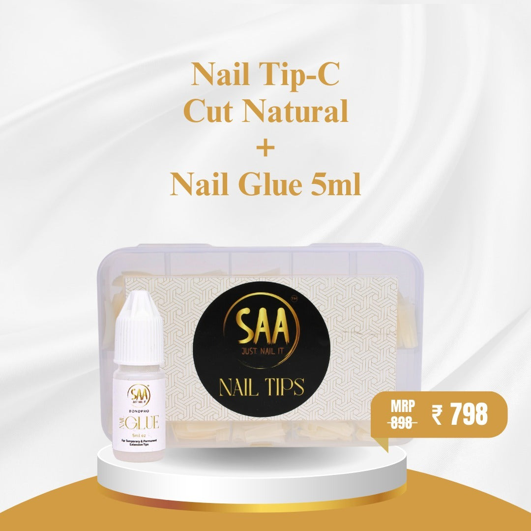 Nail Tip-C Cut Natural + Nail Glue 5ml