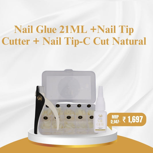 Nail Glue 21ML +Nail Tip Cutter + Nail Tip-C Cut Natural